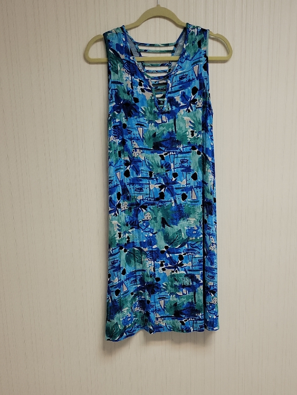 Casey Key Blue Green Printed Sleeveless Women’s Dress Medium Coastal Beach